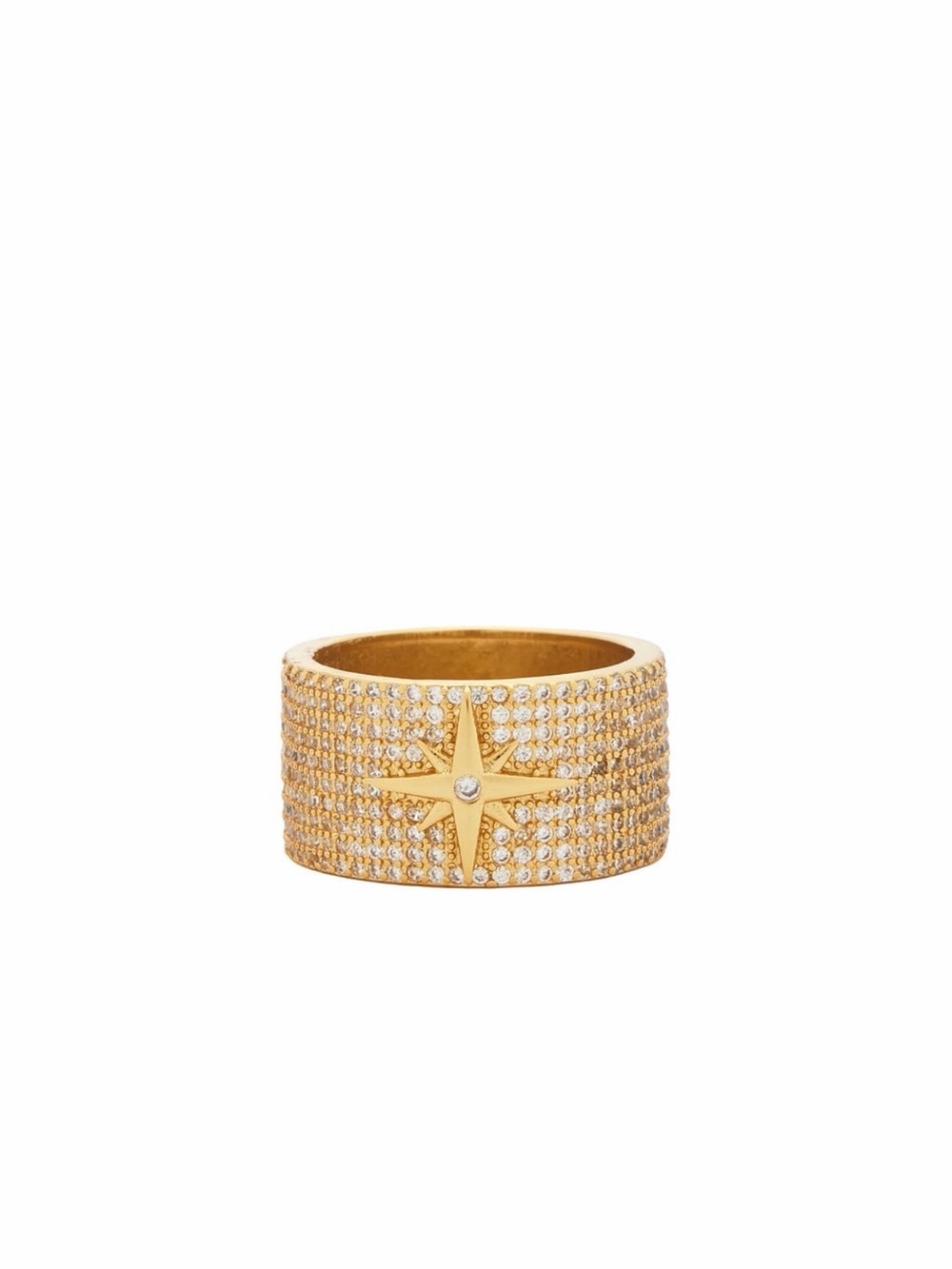 Gold Starburst Pave Wide Band Ring with Crystal Accent